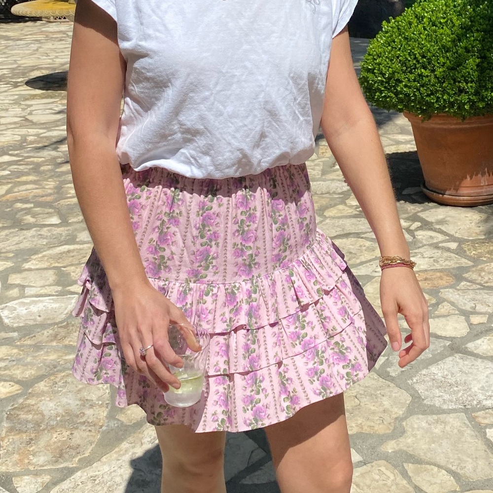 LoveShack Fancy Floral Pink Ruffle Skirt
